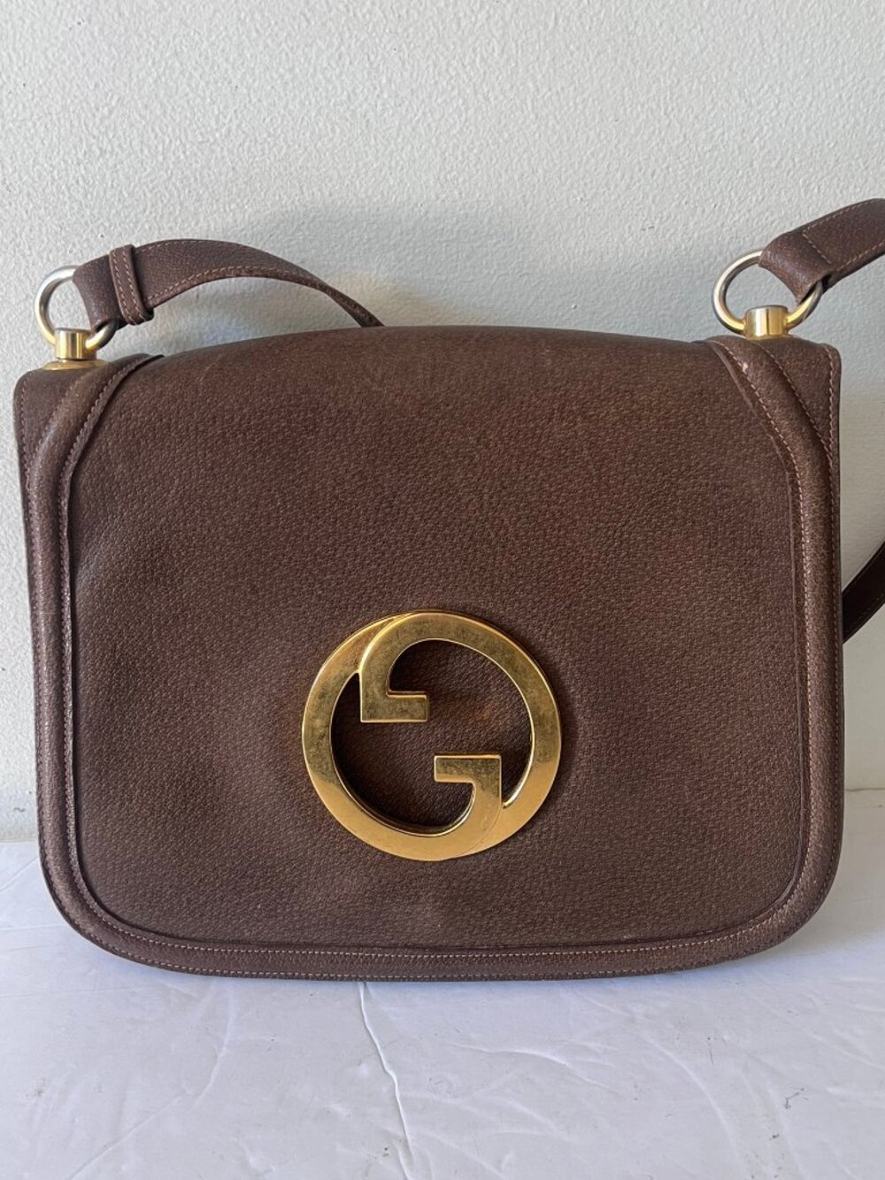 VINTAGE 70'S GUCCI BLONDIE GG INTERLOCK LEATHER SHOULDER BAG